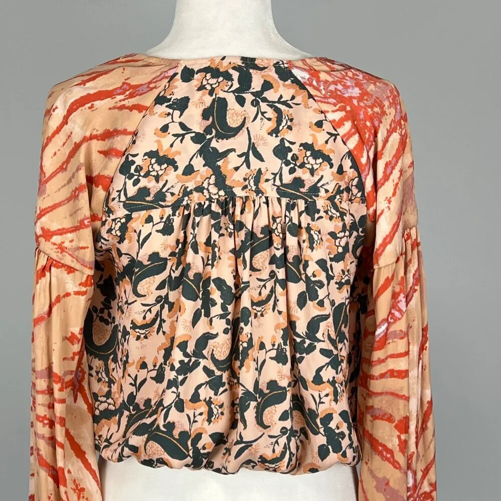 Free People Womens Cruisin Together Mixed Print Top Surplice Cropped size XS